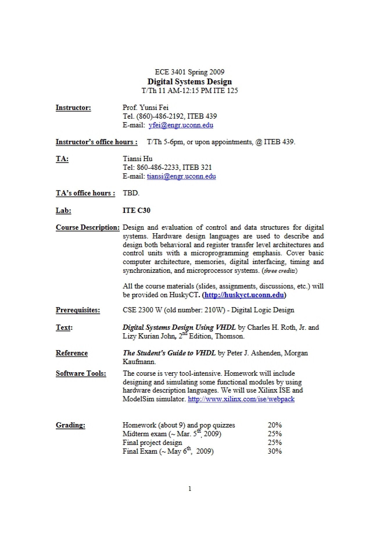 Digital Systems Design Syllabus (Set 1)