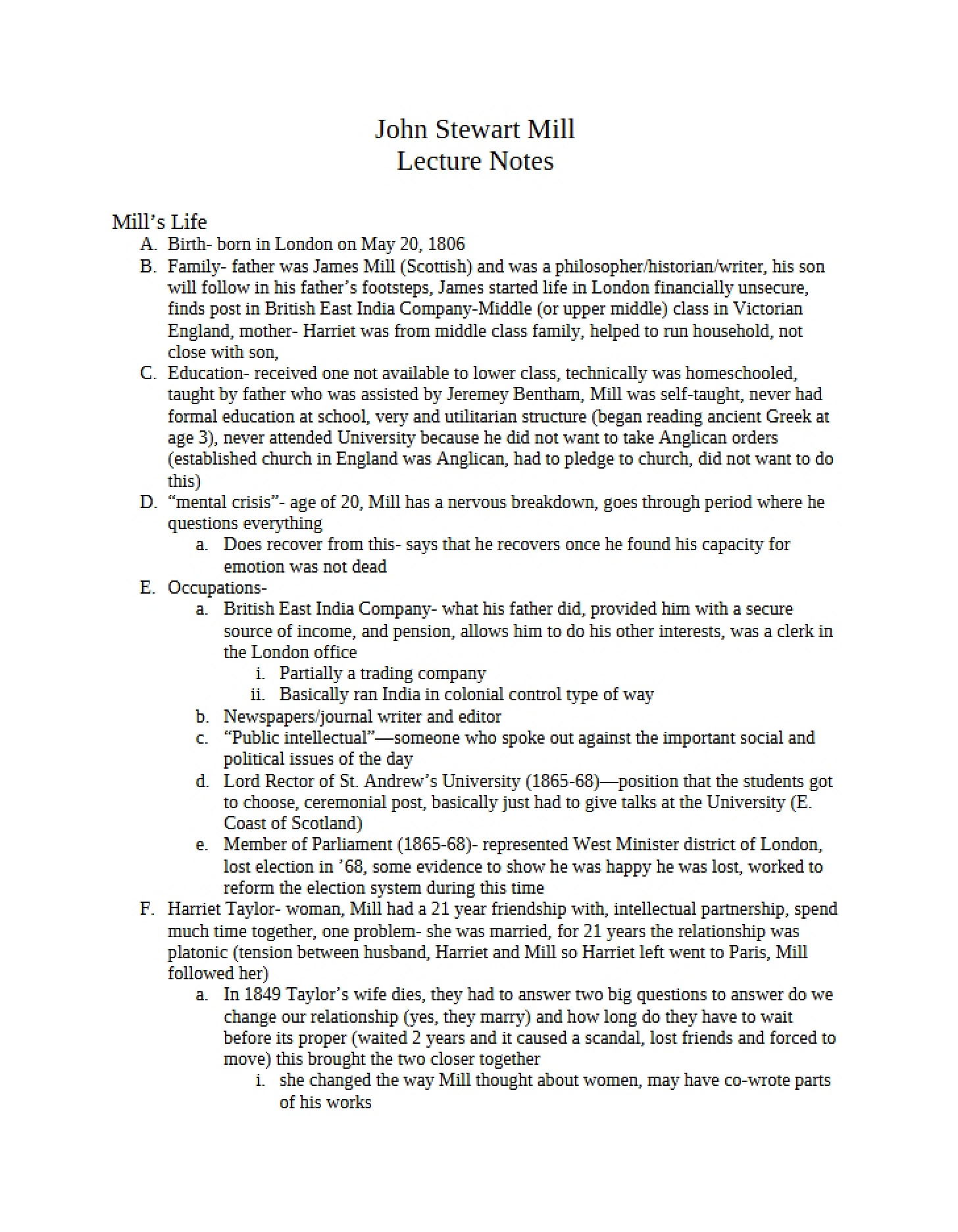 Notes from Lectures