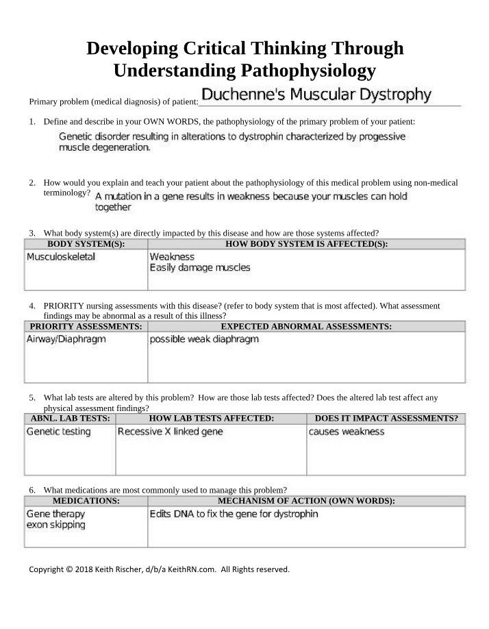 Study Guide for Duchenne's Muscular Dystrophy Pathophysiology