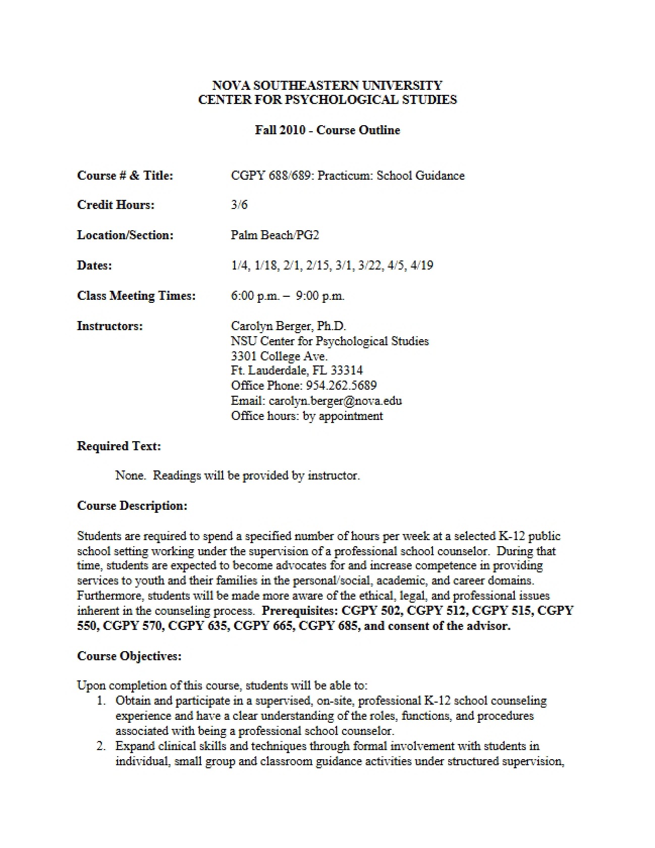 School Guidance Practicum Syllabus