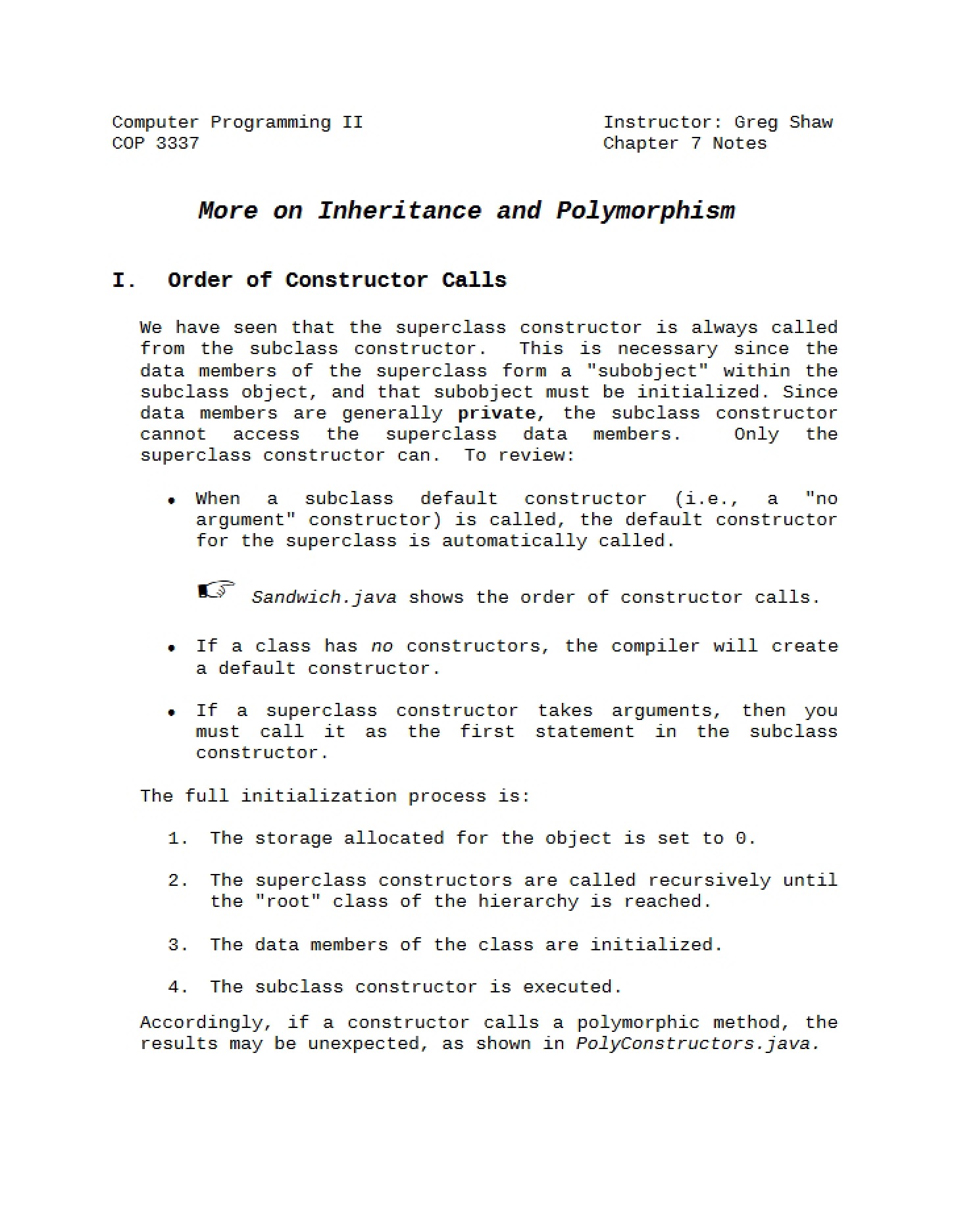 Polymorphism and Inheritance Continued