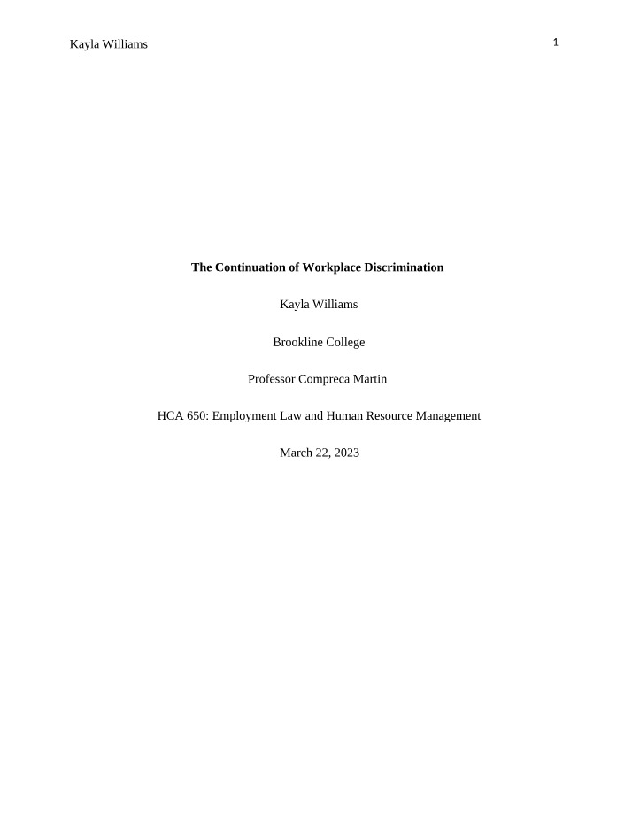 Reflective Assignment - Employment Law and HRM Week One