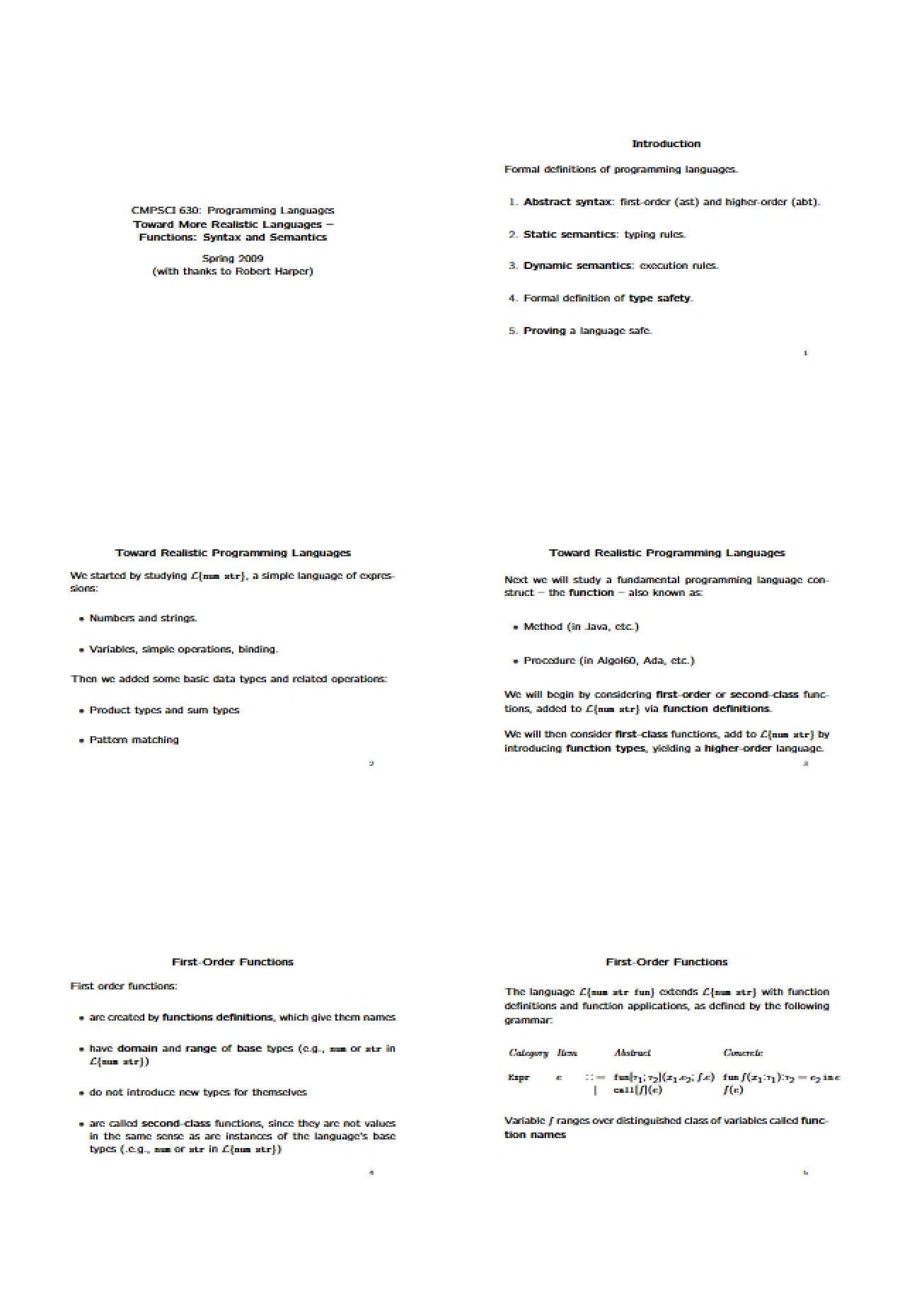 Realistic Languages Semantics, Syntax, Functions