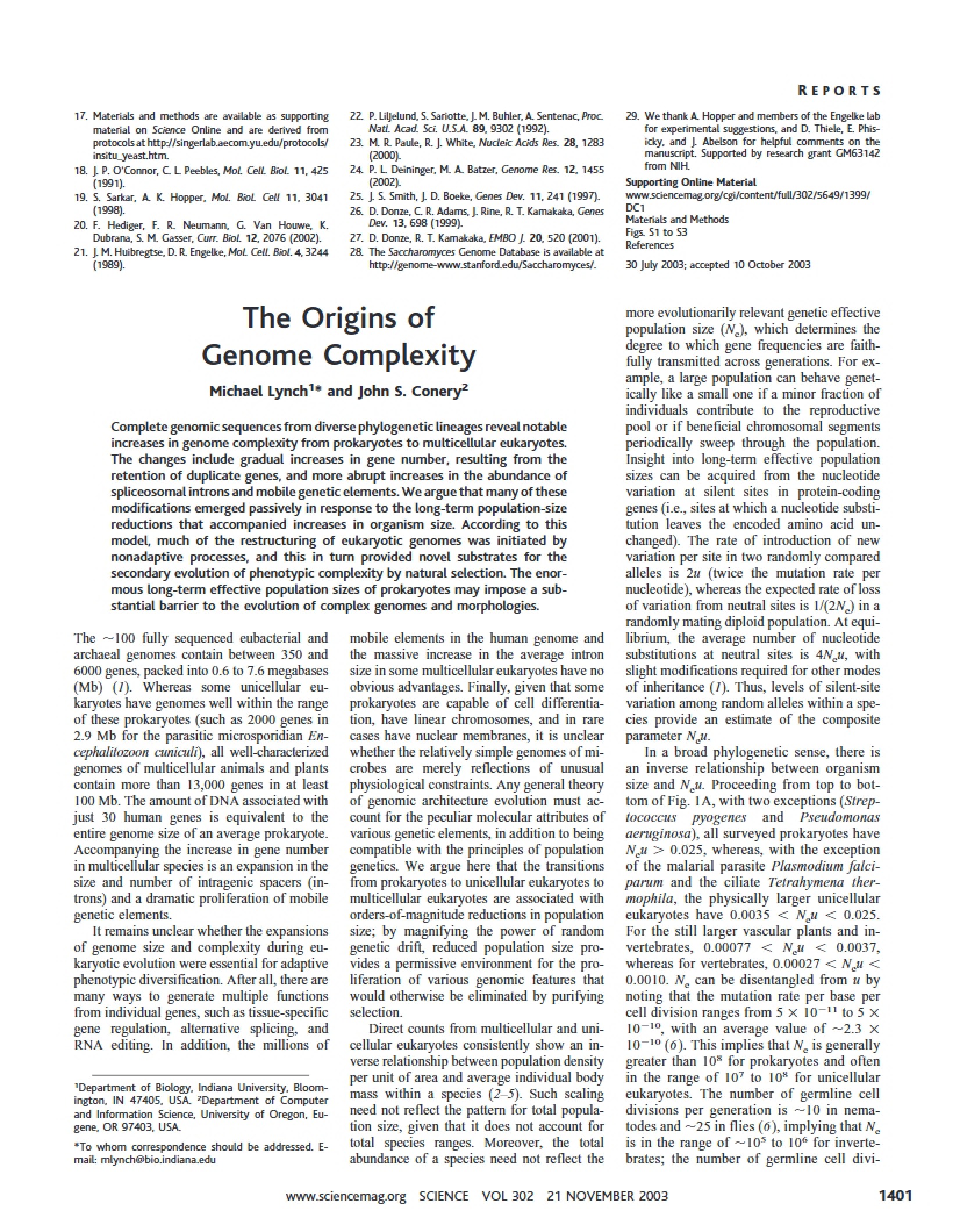 Genome Complexity Origins