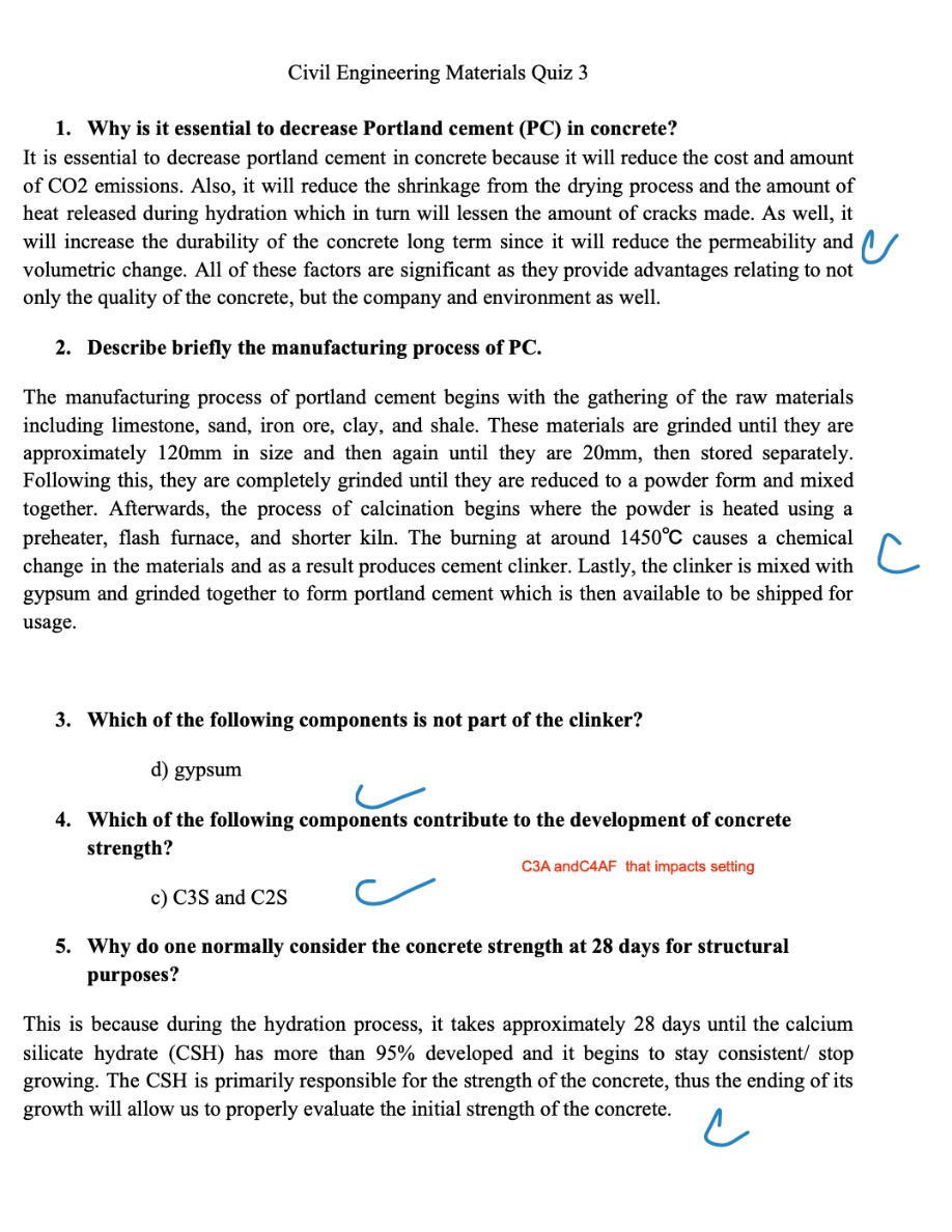 Quiz 3 - Civil Engineering Materials