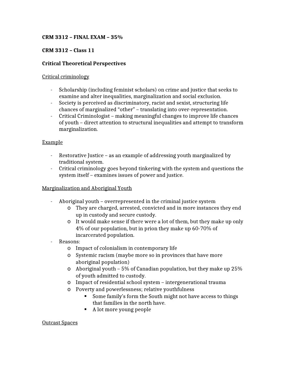 CRM3312 Final Exam Study Notes