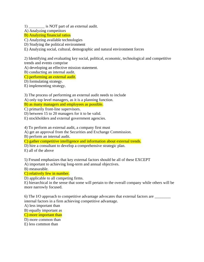 External Audit - Financial Ratios and Competitor Analysis
