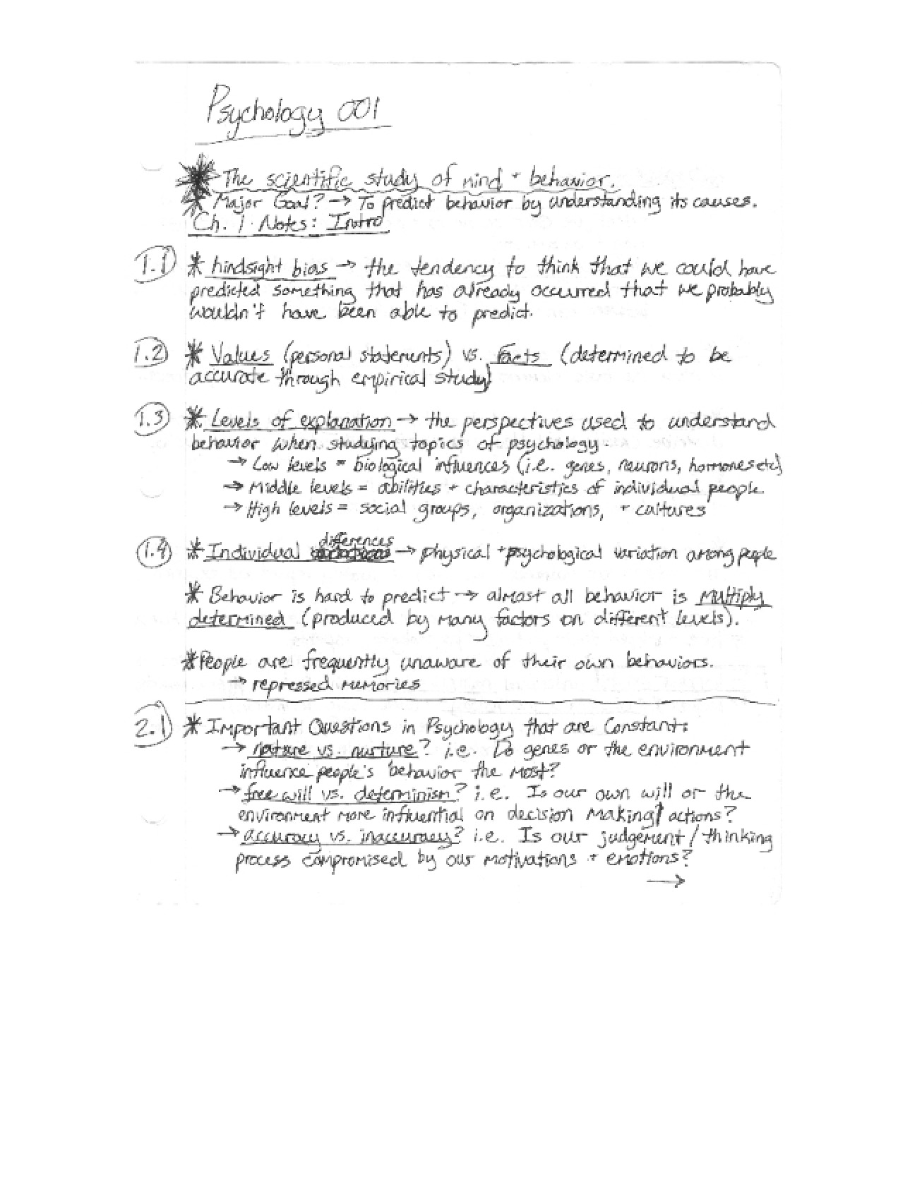 Psych 001 Notes