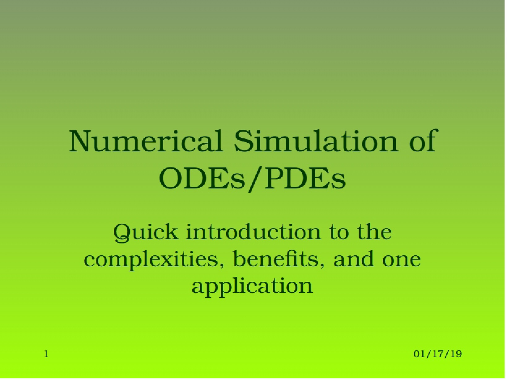 ODEs and PDEs Numerical Simulation