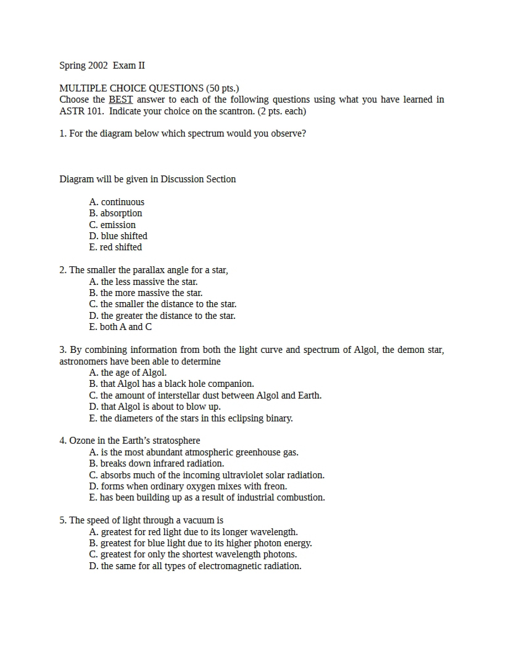 Second Astronomy Exam