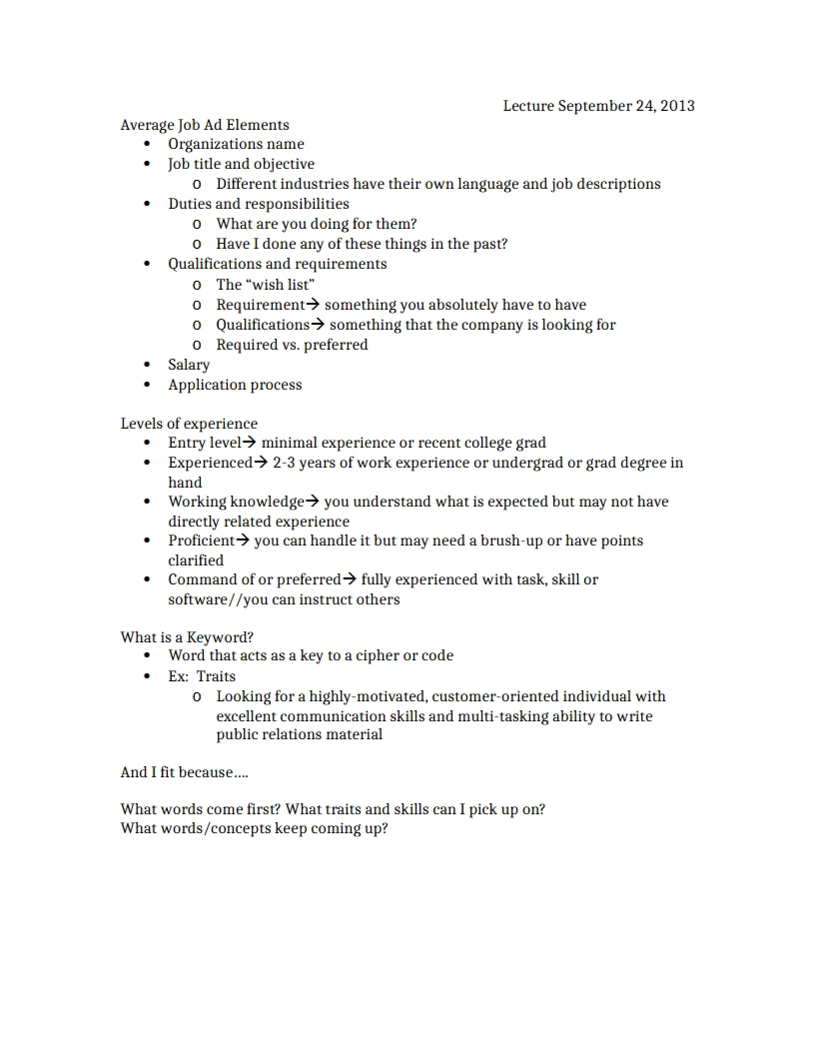 Notes on Job Applications and Resumes