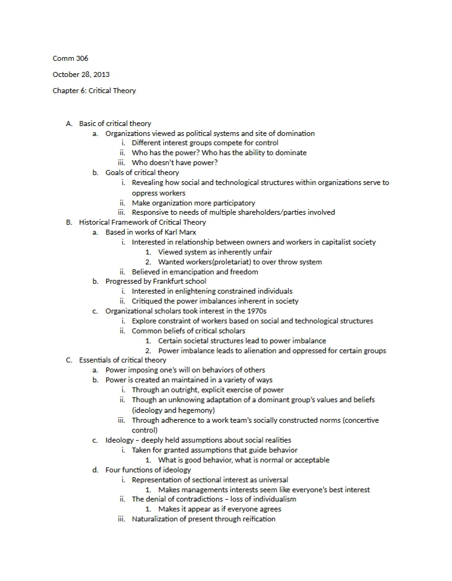Lecture Notes Oct 28, 2013