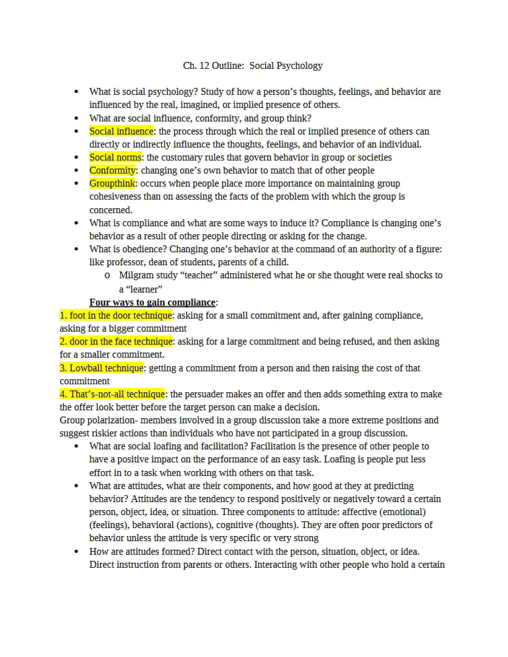 Social Psychology - Ch. 12 Outline