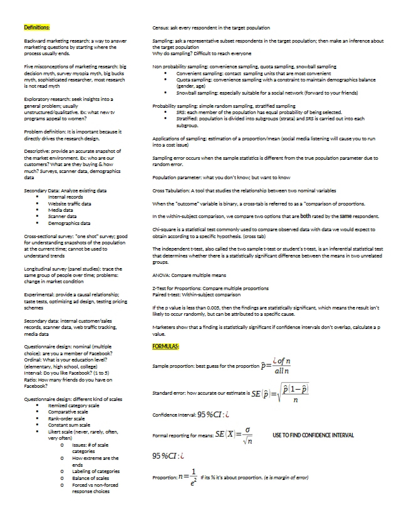 Notes on Market Research