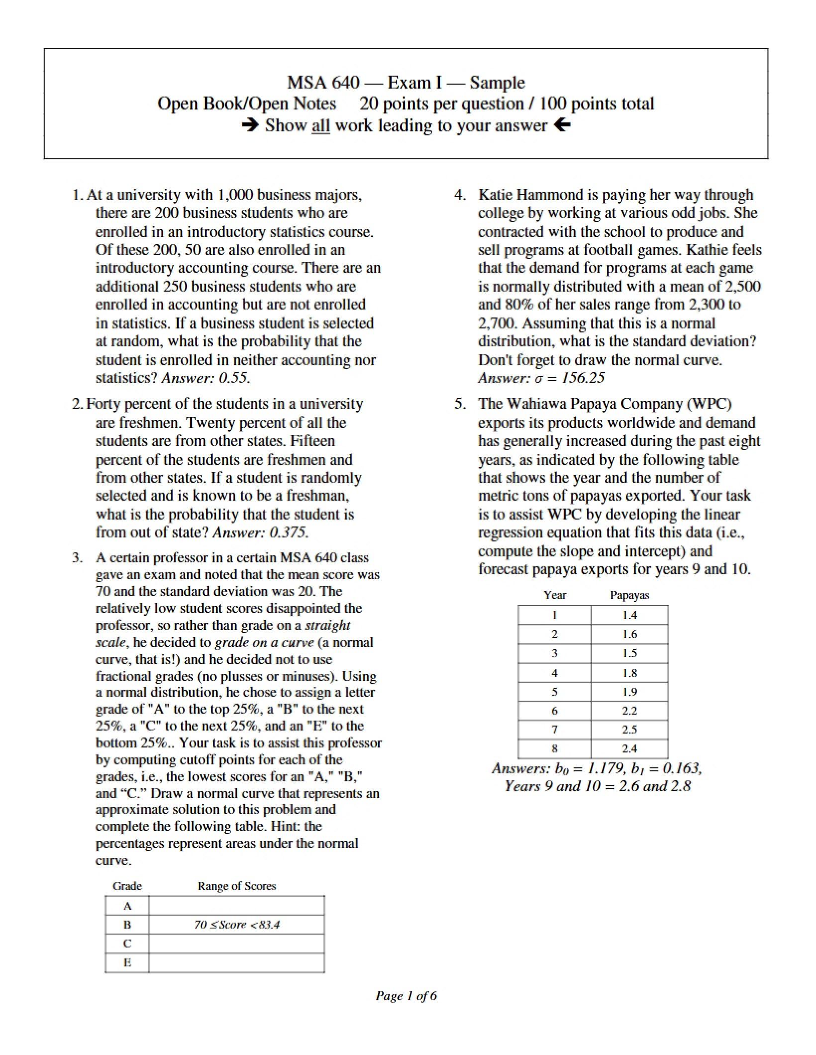 Key for Sample Exam