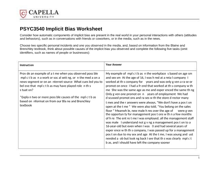 PSYC3540 Worksheet on Implicit Bias