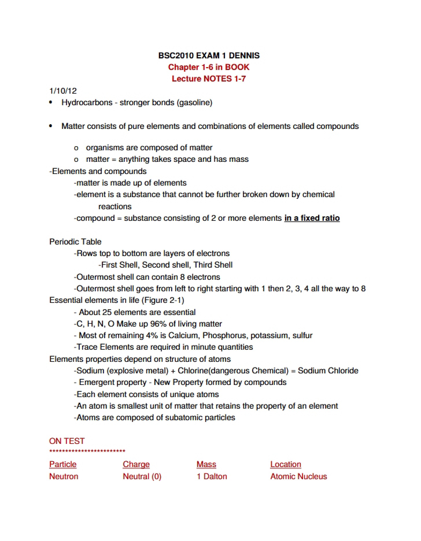 Consolidated Records for Lessons One through Seven