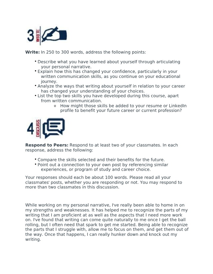 Writing Strengths and Personal Narrative Reflection