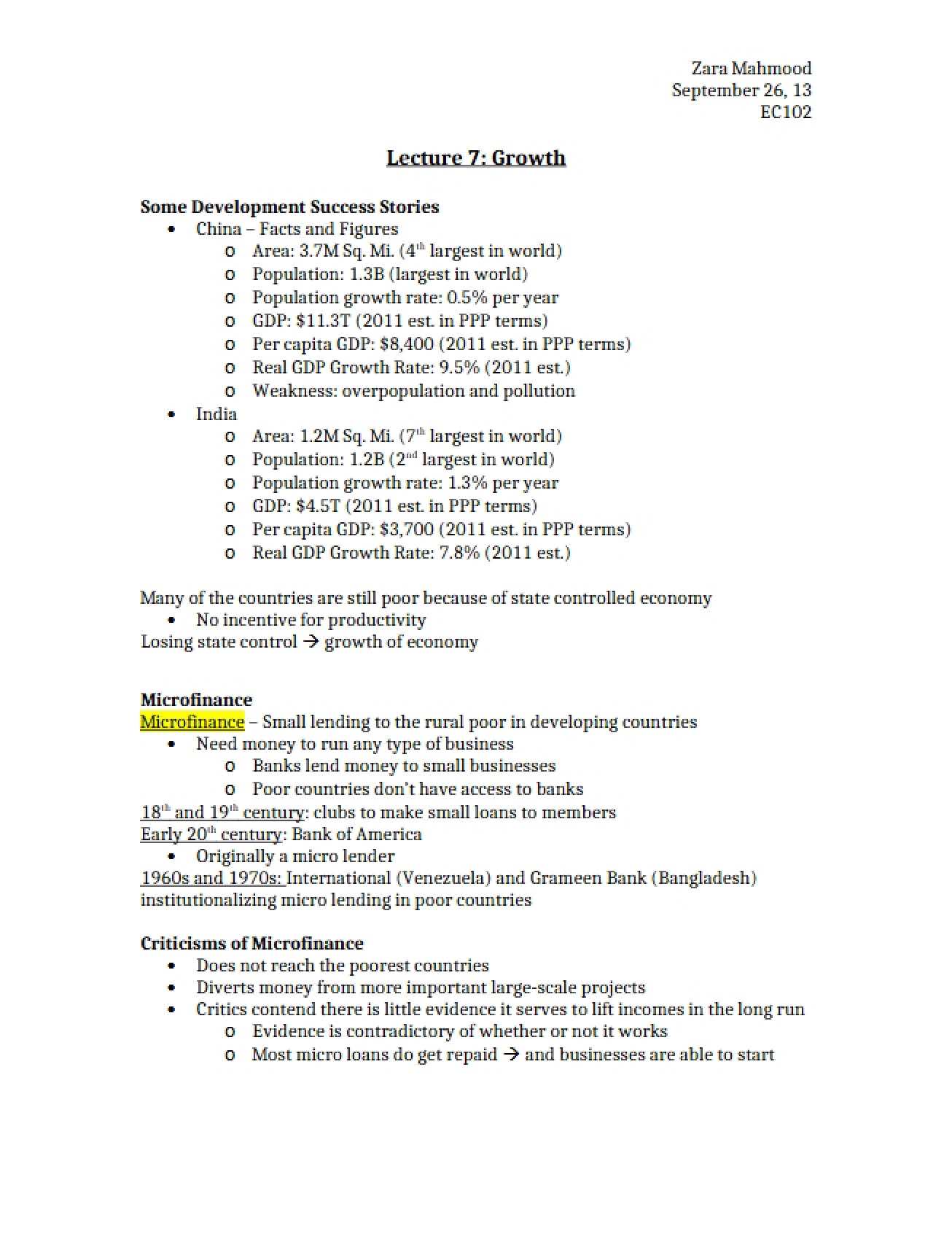 Lecture Seven An Introduction to Economic Growth, Part One