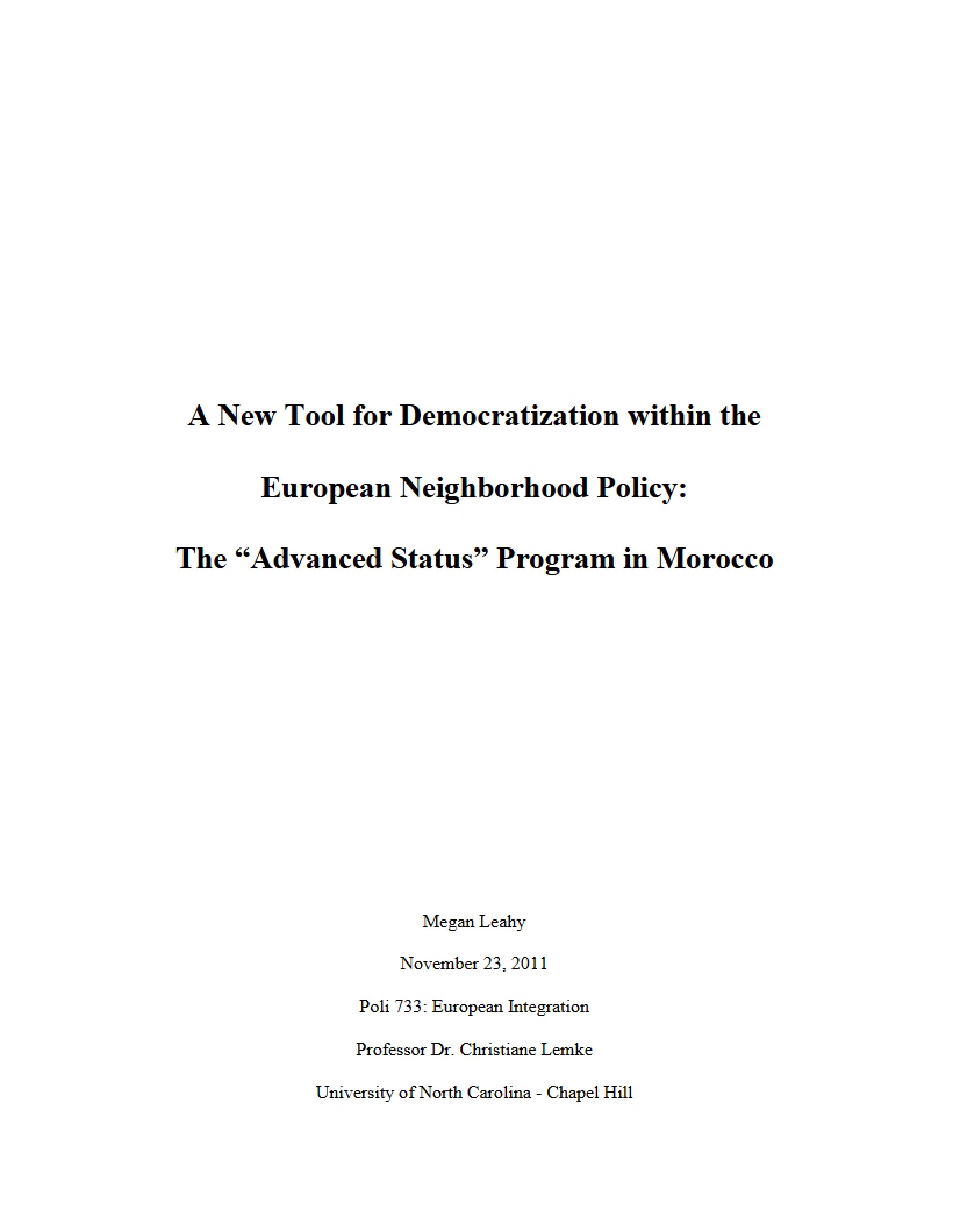European Neighborhood Policy Democratization Tool