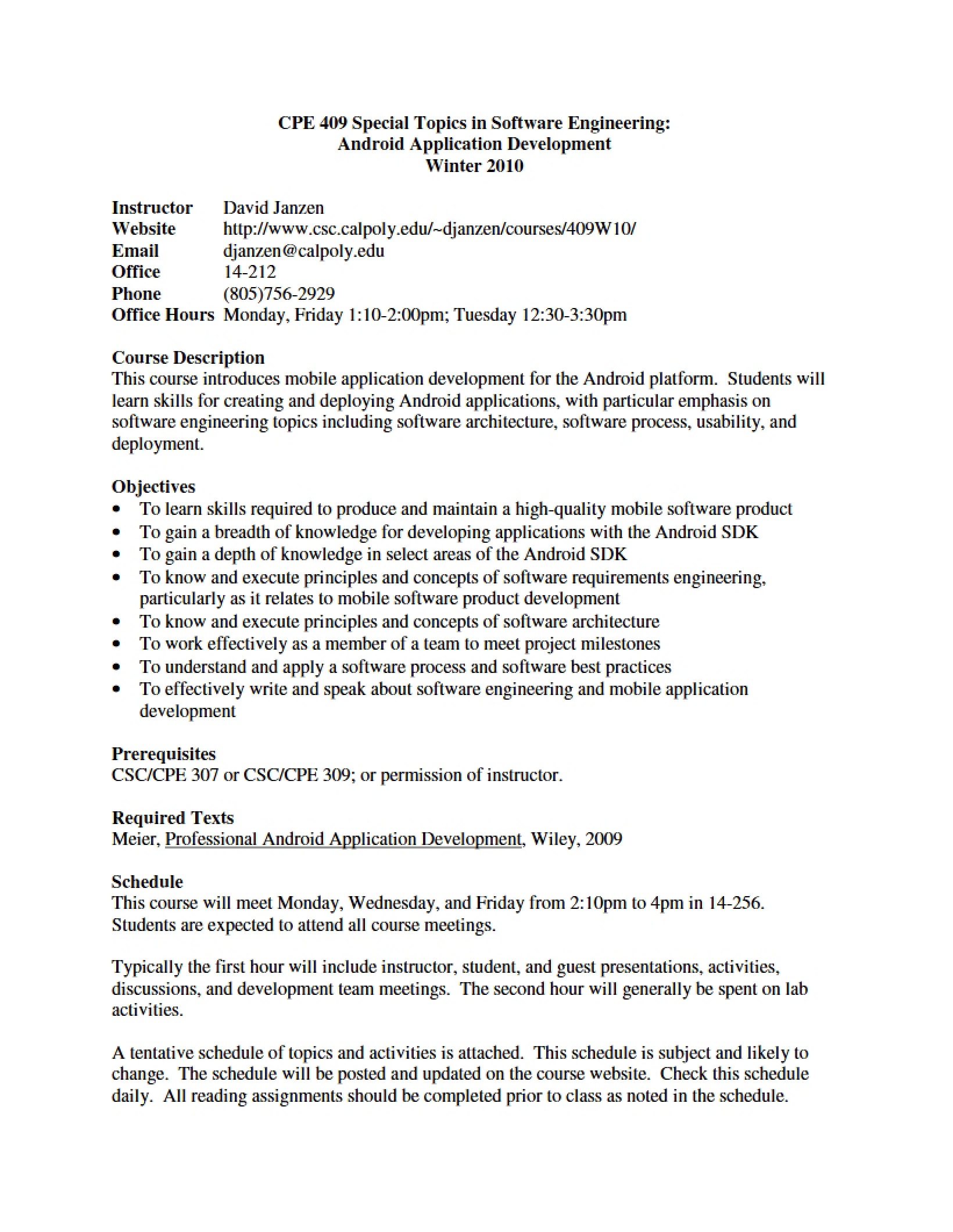 Syllabus - Current Topics in SE