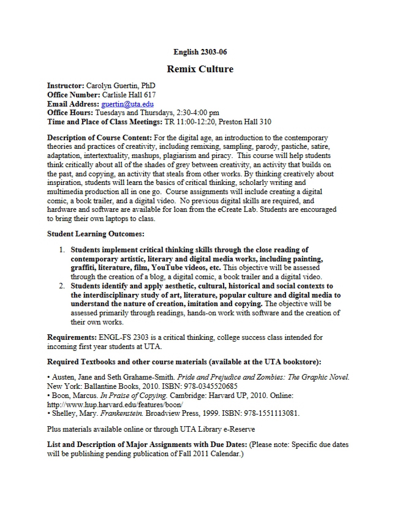 Syllabus for English 2303