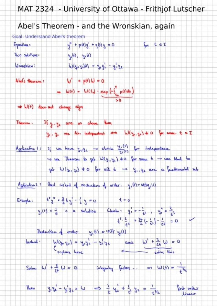 Wronskian and Abel's Theorem