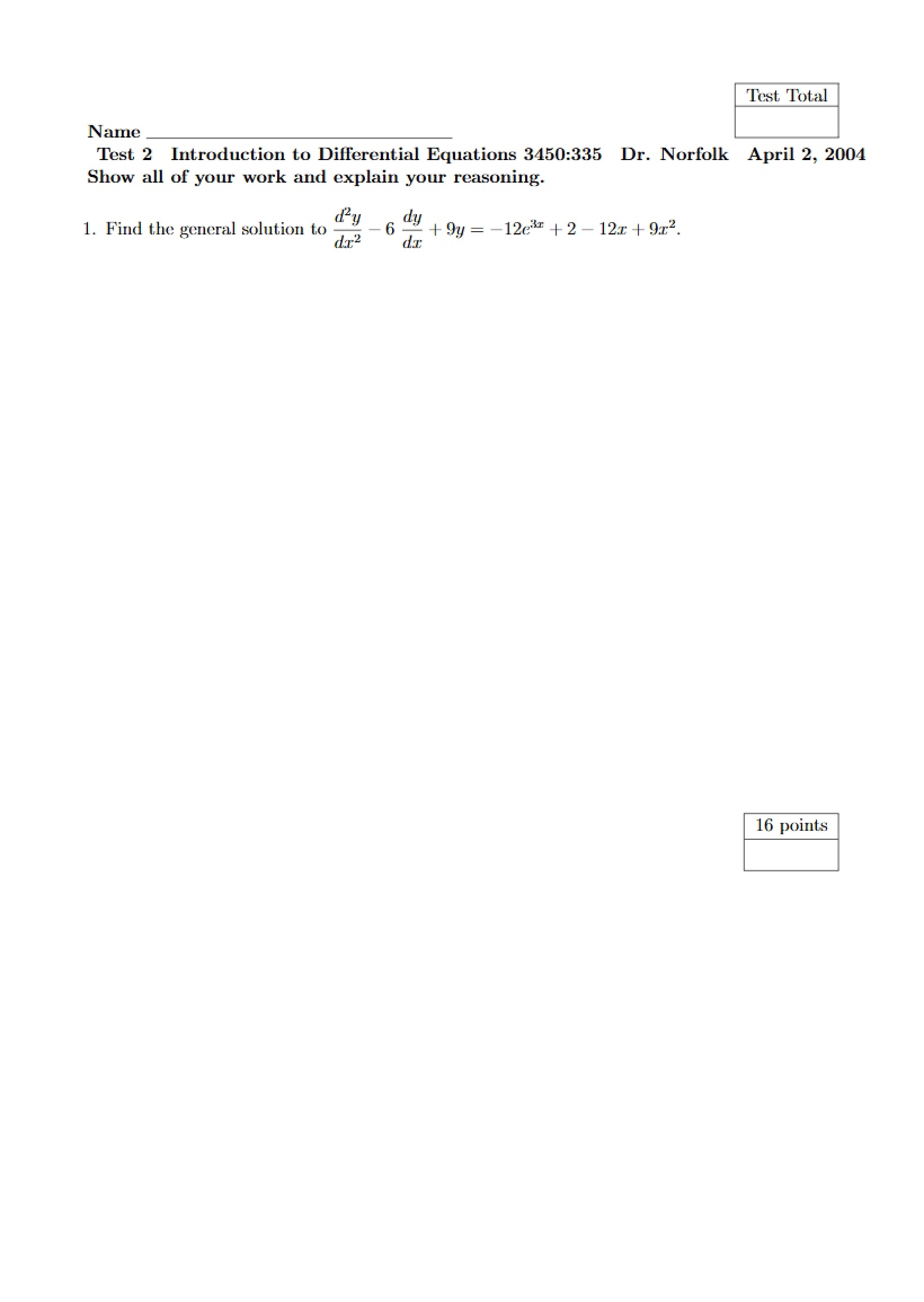 Intro to Diff Eq Test 2