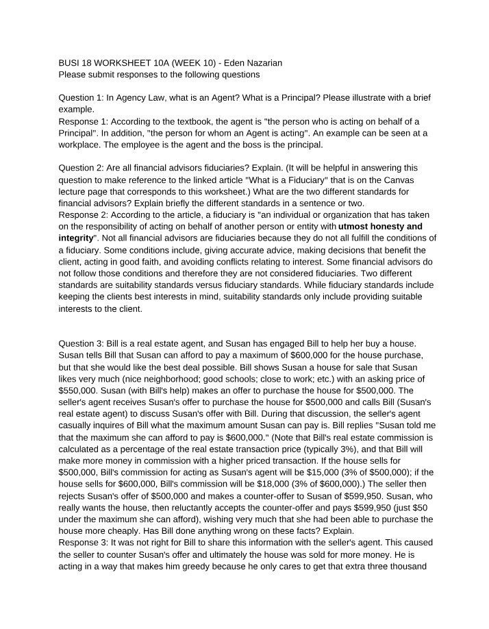 Worksheet 10A - BUSI 18