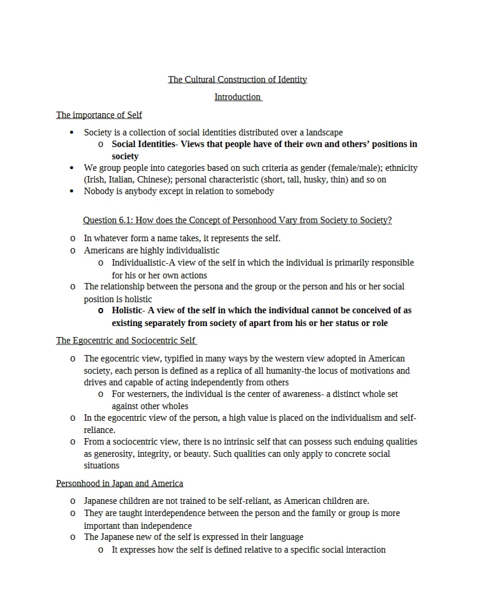 Construction of Cultural Identity