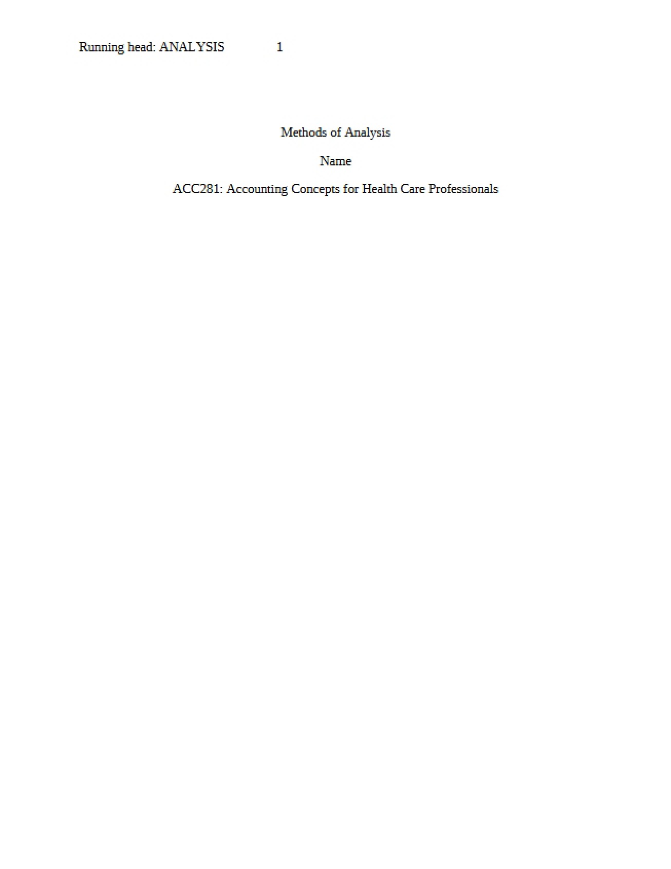 Method A Analysis Methods