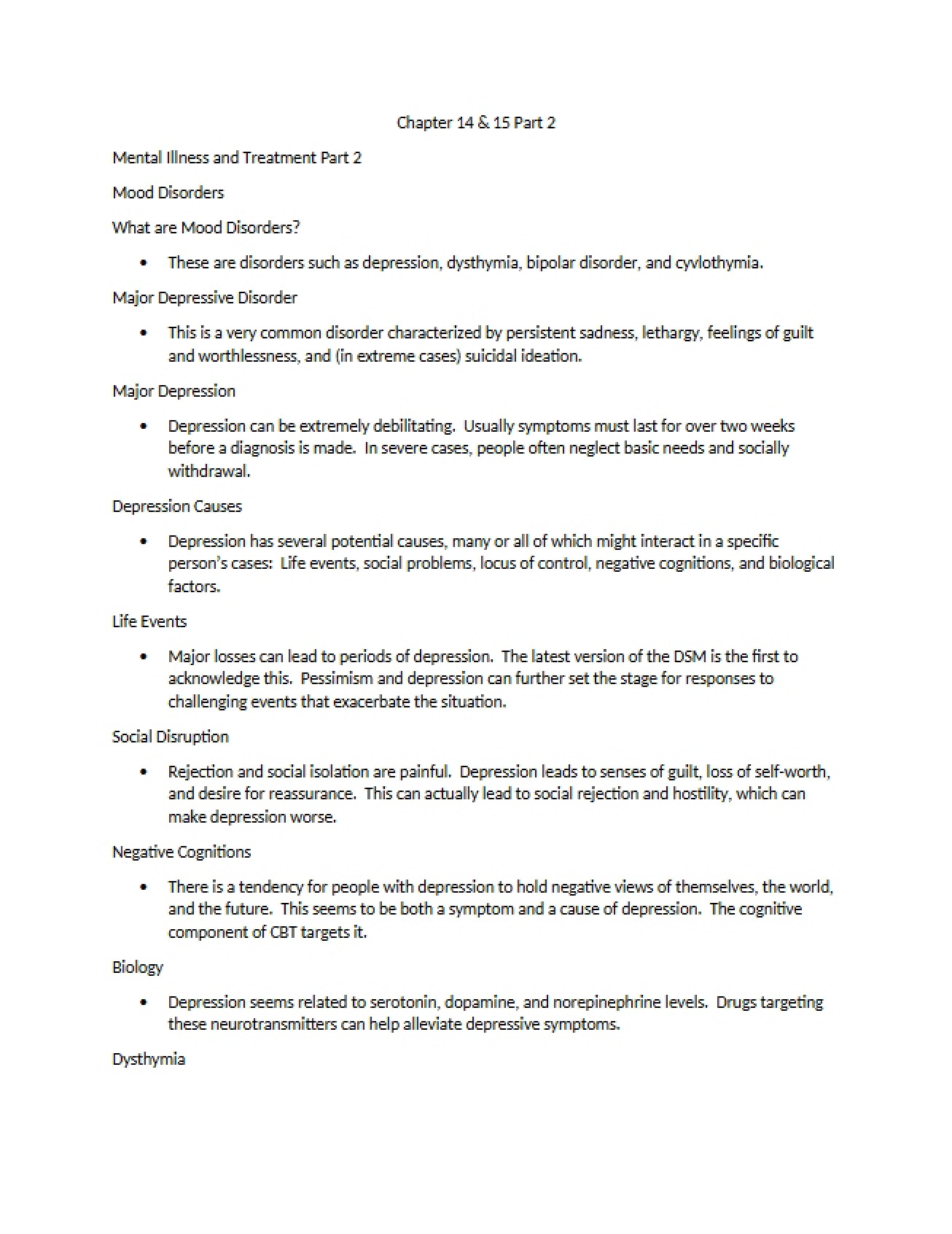 Mental Illness and Treatment Part Two