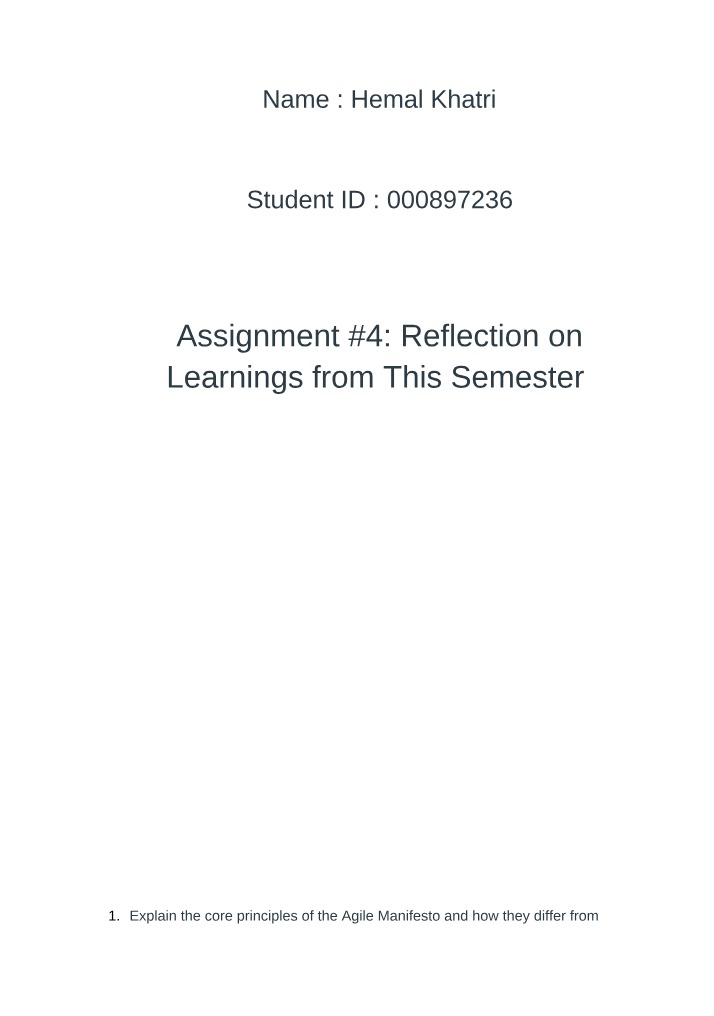 Reflection on Semester Learnings - Assignment 4