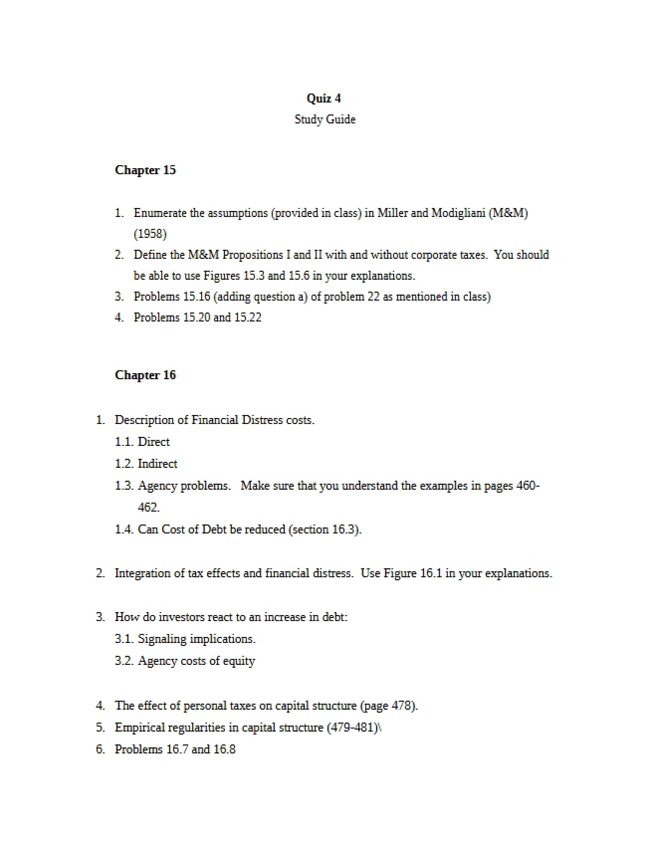 Study Guide for Fourth Quiz