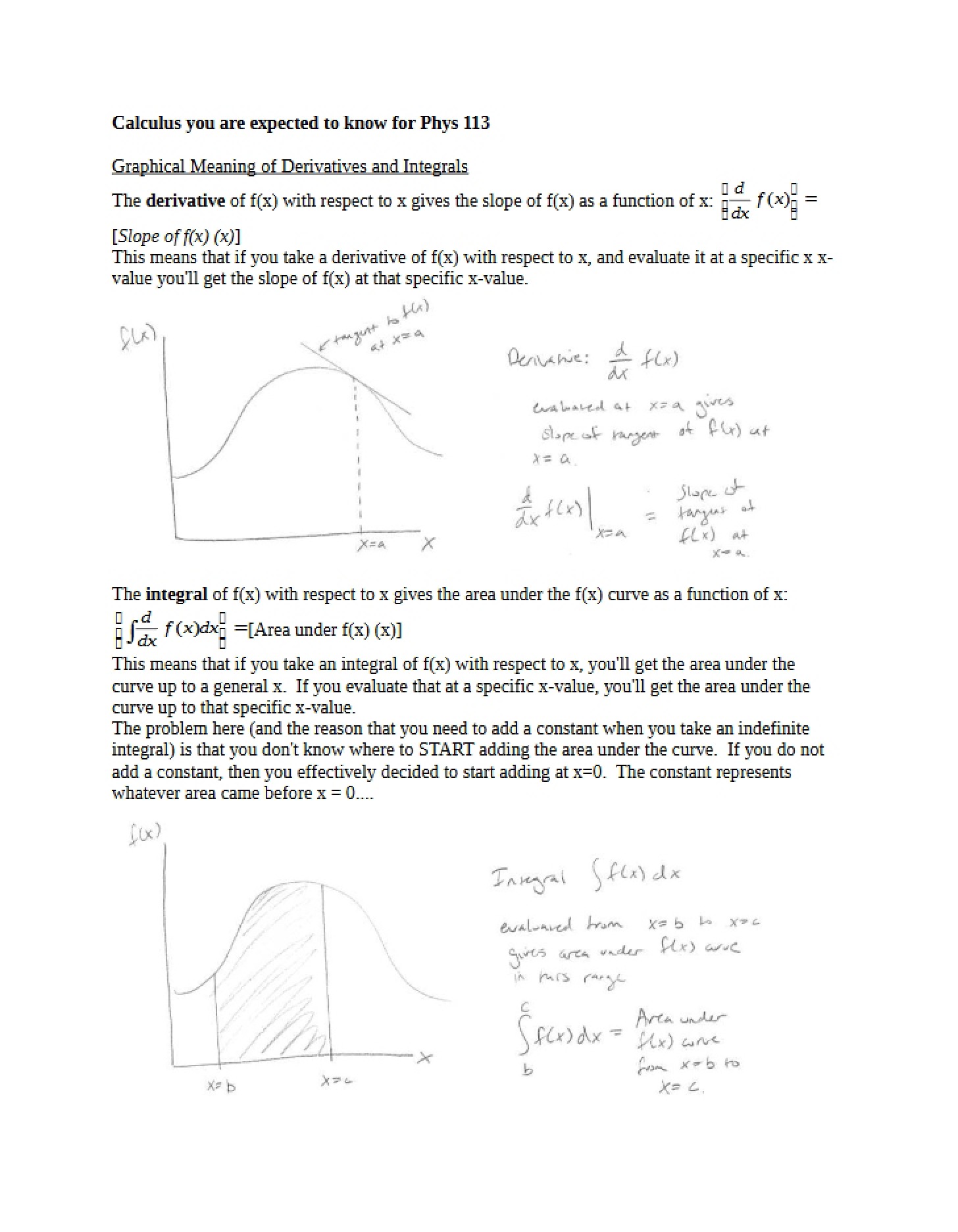 Calculus Handout for PHY 113