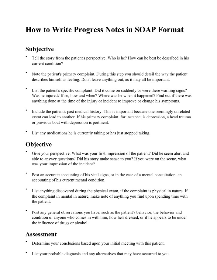 Writing Progress Notes in SOAP Format