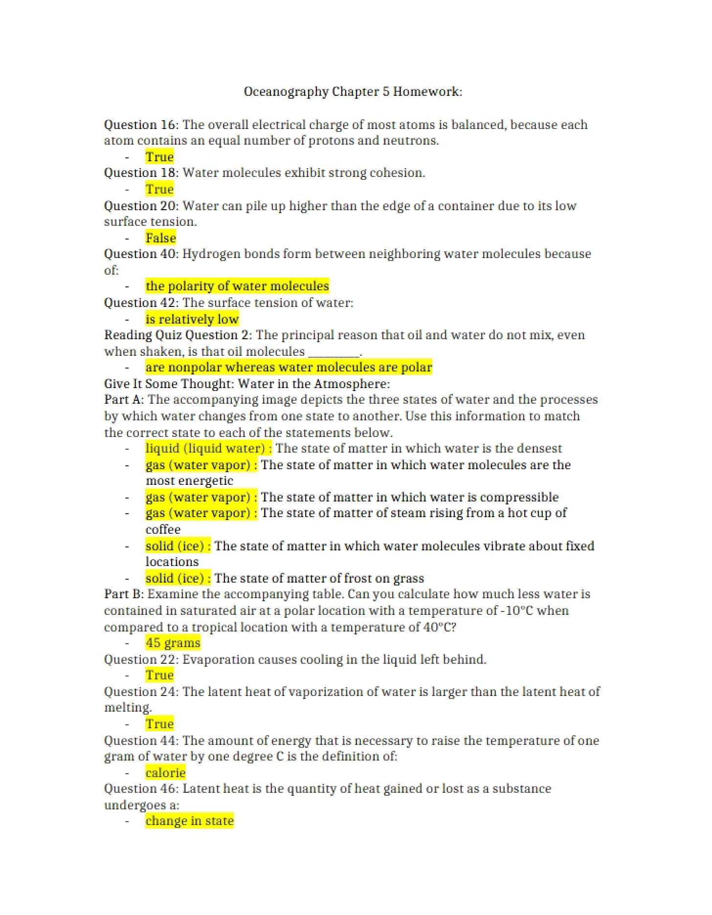 Oceanography Homework (Ch 5)