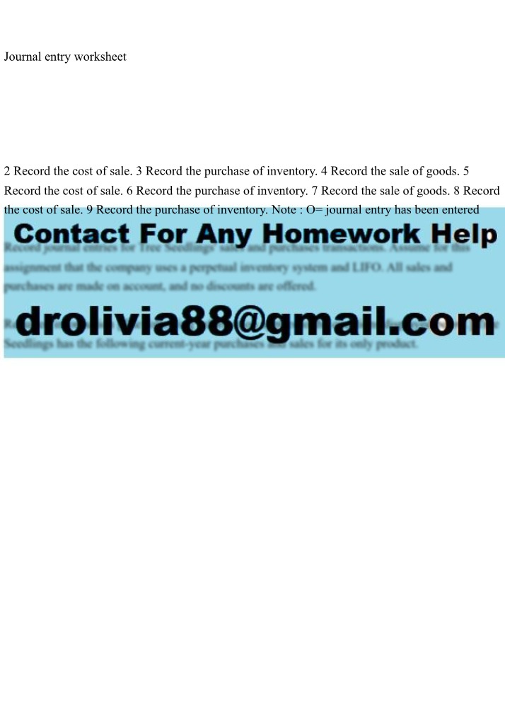 Worksheet for Journal Entries