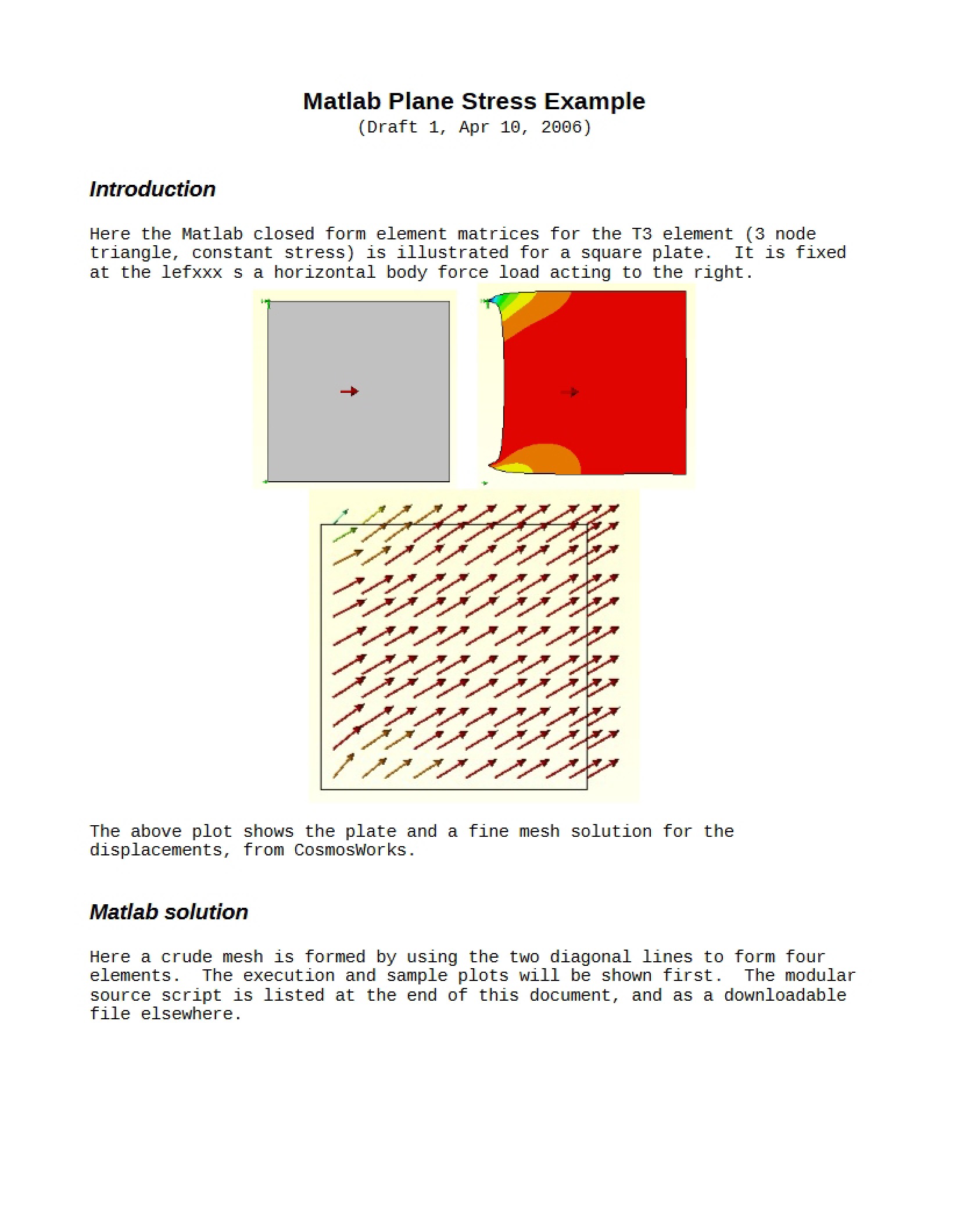 Example of Plane Stress in Matlab