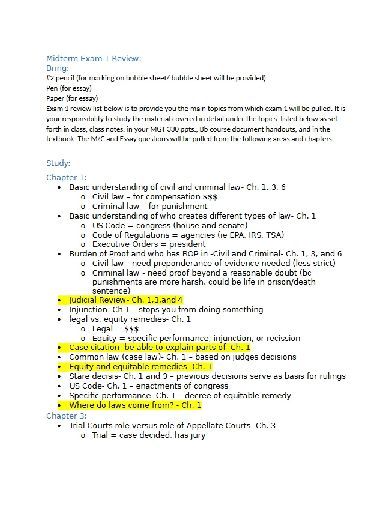 Review for First Midterm Examination
