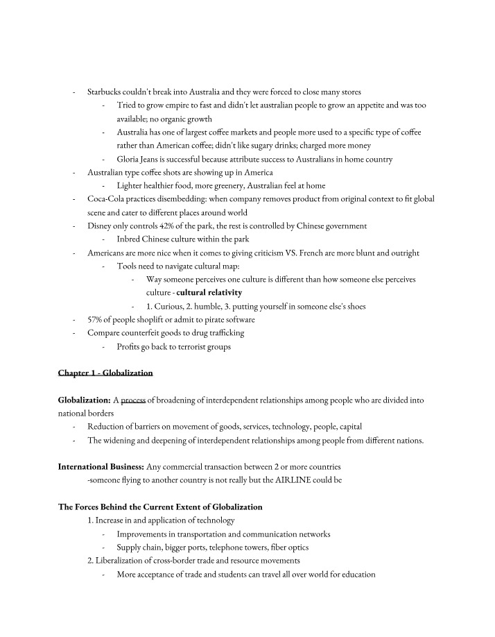Lecture Notes - Globalization and International Business