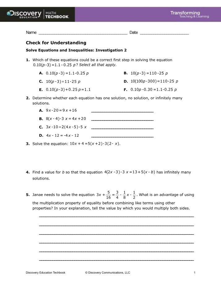 Equations and Inequalities Investigation 2