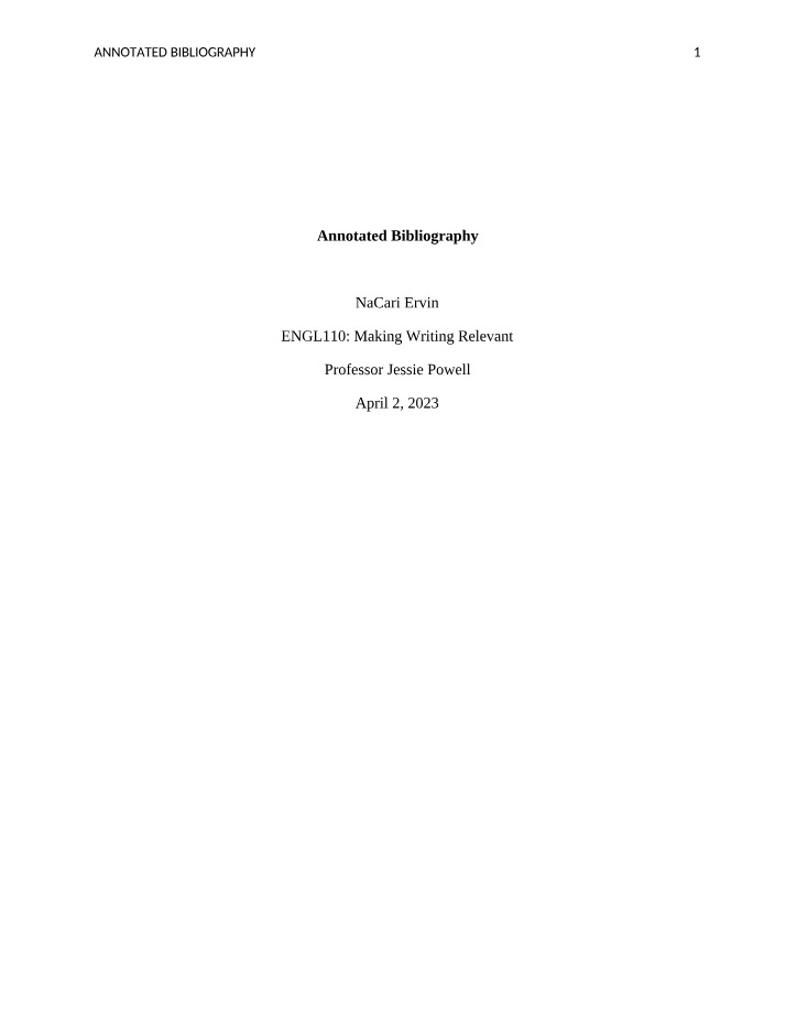 Annotated Bibliography for Writing