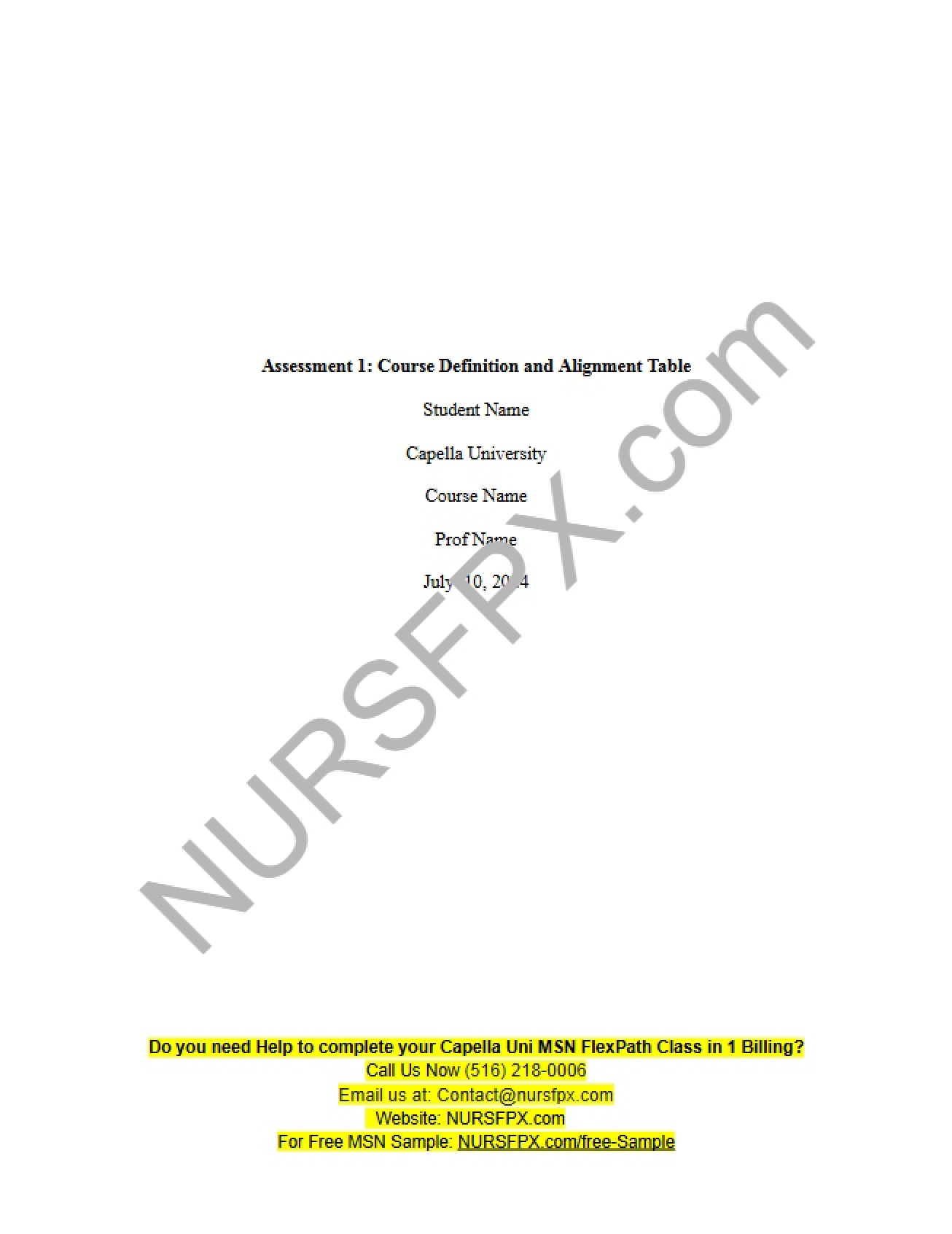 Assessment 1 Course Definition and Alignment