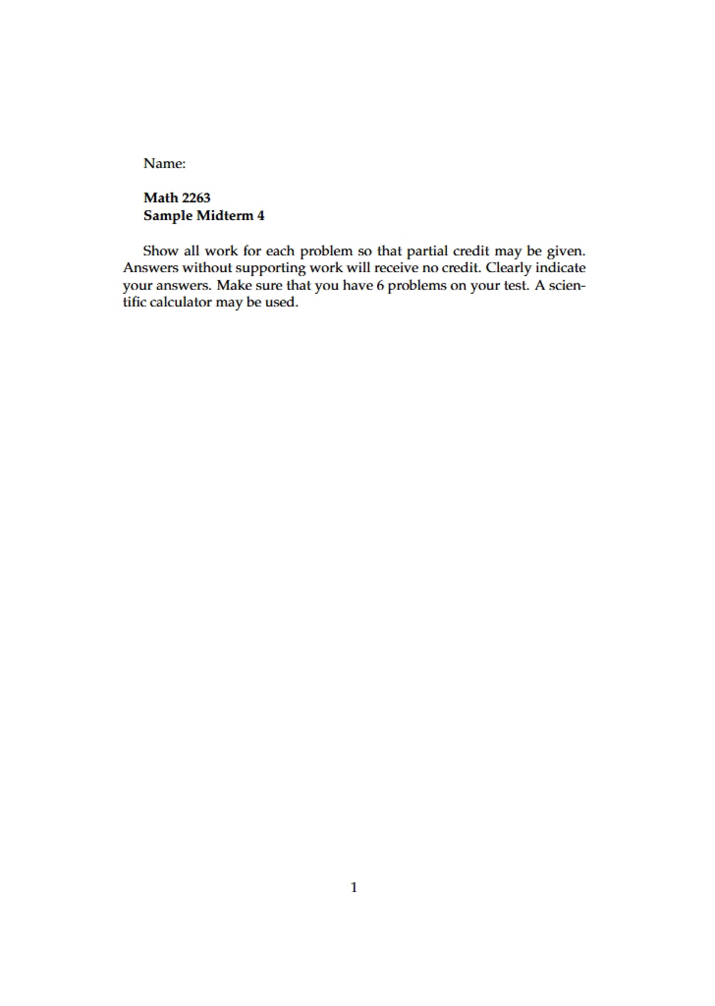 Midterm Sample Math 2263