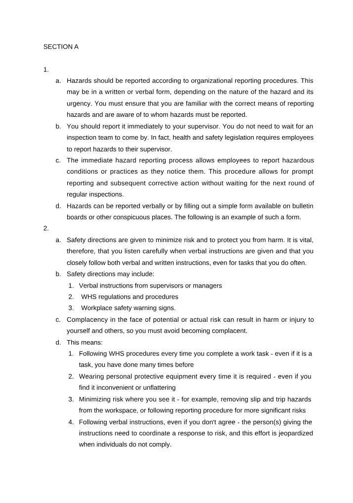Workplace Safety Procedures and Hazard Reporting