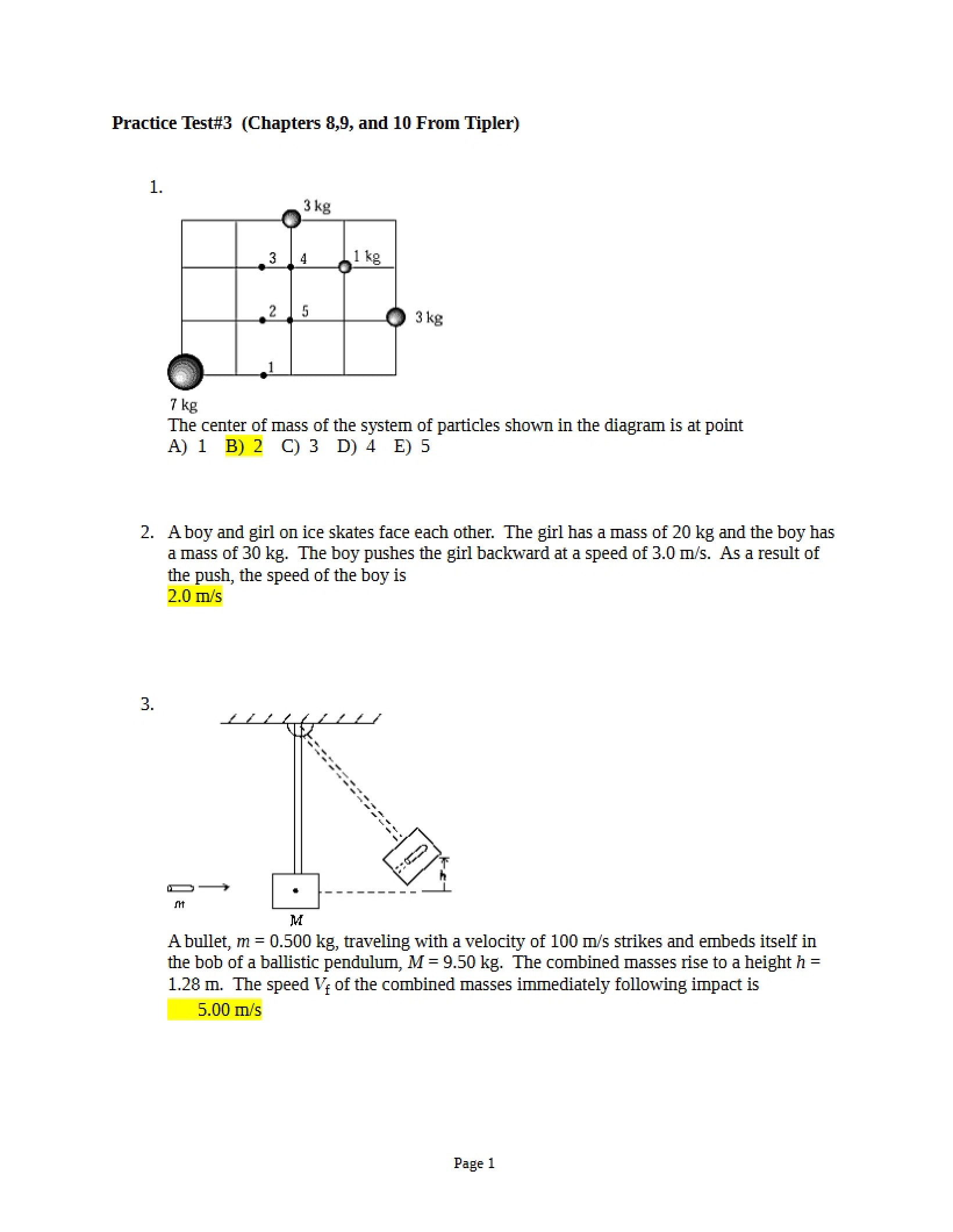 Key for Practice Test 3