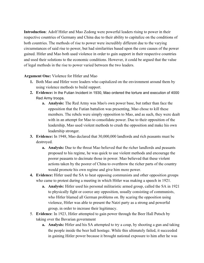 Hitler and Mao's Rise to Power via Violence and Economics