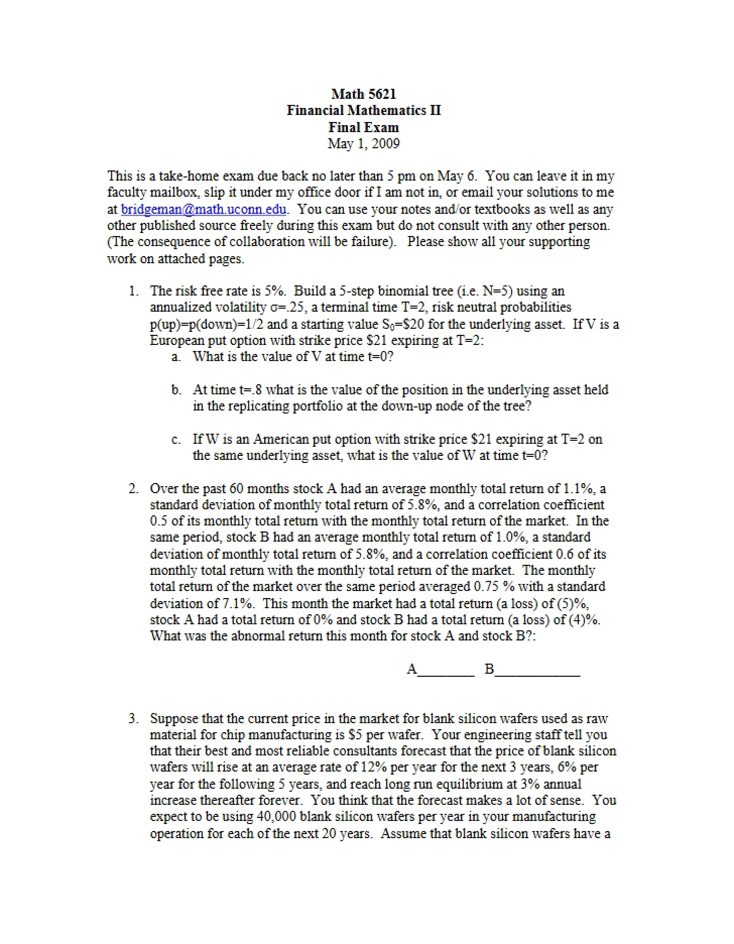 Final Examination - 3 Pages