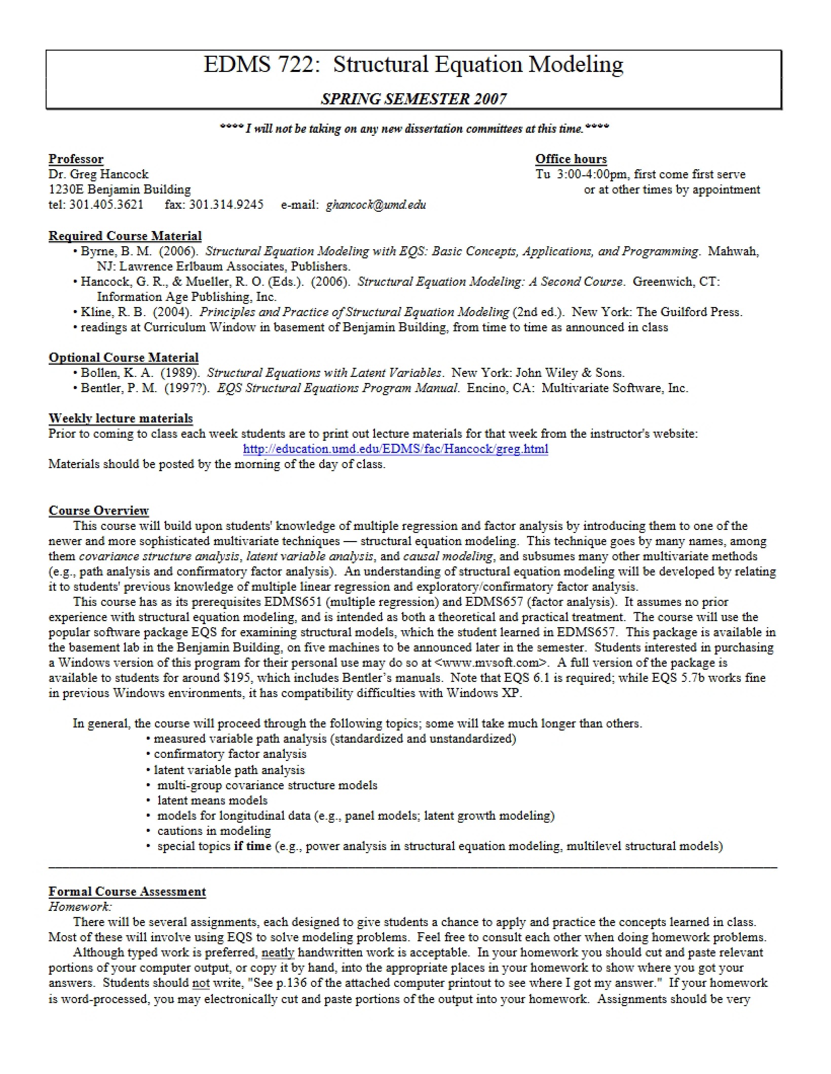 Modeling Syllabus